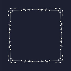 Fairy lights geometric square border frame. White string garland with text space isolated on dark background. Christmas tree, New Year party decorations template with transparency.