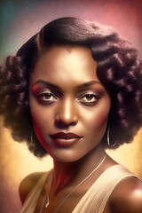 Fototapeta premium AI generated portrait of Young Afro-American woman in style of 1930s studio photography