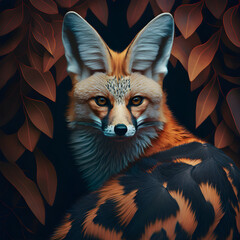 Fox in the Leaves, red fox, fox illustration - AI Generative