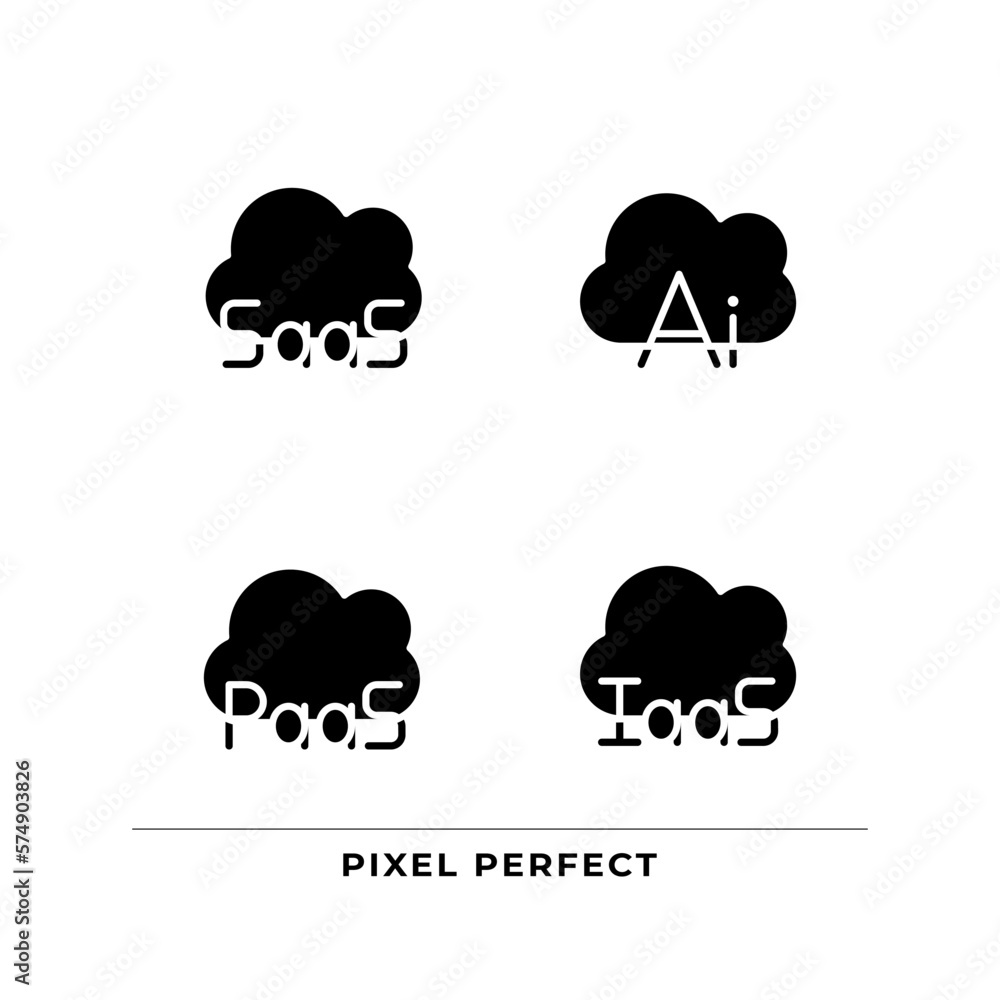 Poster structure of cloud computing black glyph icons set on white space. virtual services for data. artifi