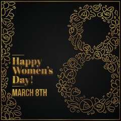 Happy women's day, 8th march Golden calligraphy design banner