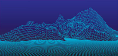 Abstract digital landscape. Wireframe landscape background. Digital landscape for presentations. 3d futuristic vector illustration.