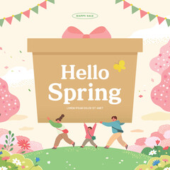 Spring template with beautiful flower. Vector illustration
 - obrazy, fototapety, plakaty