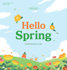 Spring template with beautiful flower. Vector illustration 