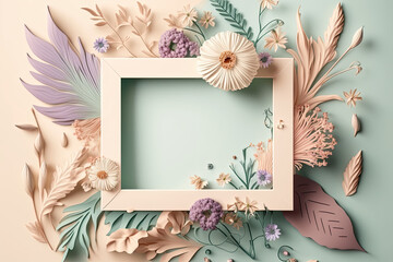 Empty album surrounded by flowers with generative AI