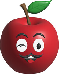 Red apple illustration. 3d cartoon