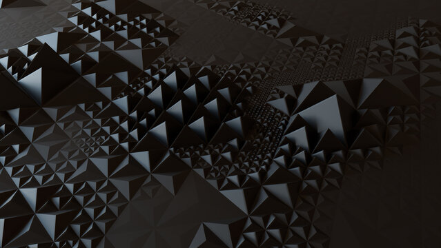 Dark Futuristic Surface with Tetrahedrons. Black, Geometric 3d Banner.