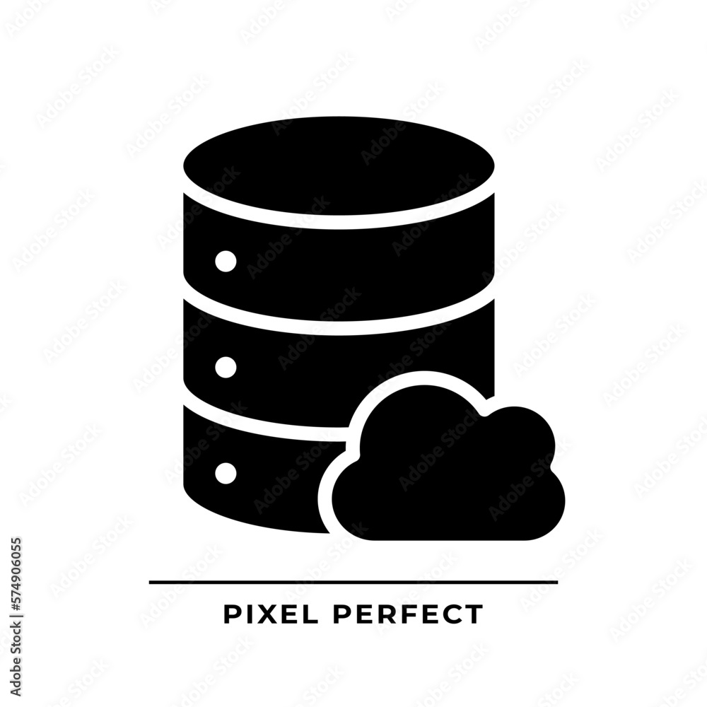 Poster cloud database black glyph icon. computing technology of dataset processing. online server facility.