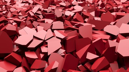 Red shattered pieces of stone abstract background