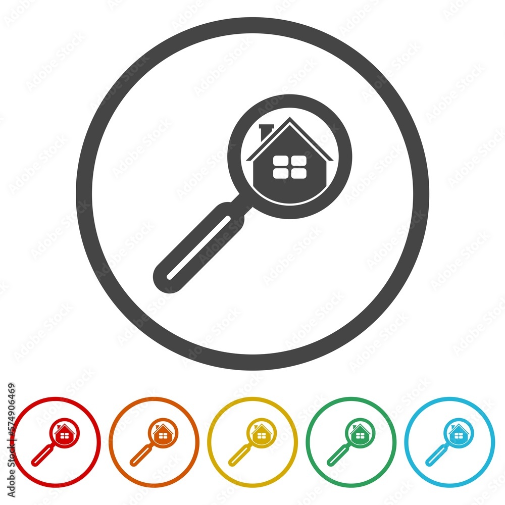 Sticker Home search logo icons in color circle buttons