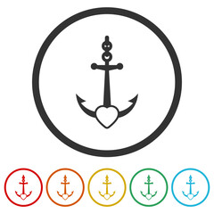 Love anchor logo icons in color circle buttons