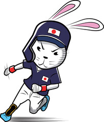 ランニングするウサギの野球選手