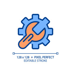Setup pixel perfect RGB color icon. System settings. Troubleshooting service. Technical repair. Automated process. Isolated vector illustration. Simple filled line drawing. Editable stroke