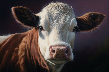 Pastel drawn cow portrait, capturing its essence artistically