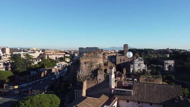 Colosseum and Imperial Fora Aerial View in Rome