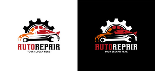 Speed ​​car service logo design, modern sports car repair shop symbol vector illustration