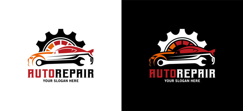 Speed ​​car service logo design, modern sports car repair shop symbol vector illustration