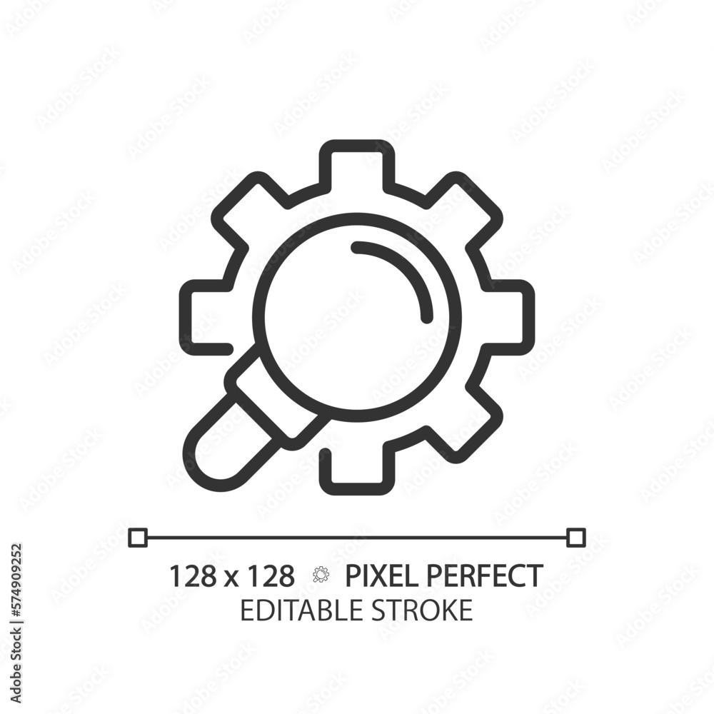 Poster extended search pixel perfect linear icon. search engine inquiry customization. filtered responses. 