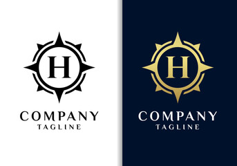 Letter H compass logo design vector image