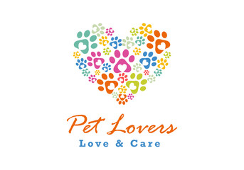 Pet lovers love, and care logo with a heart shape