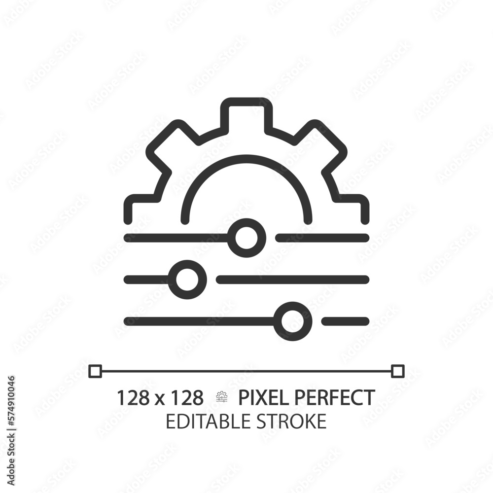 Poster adjustment pixel perfect linear icon. personal changes. system regulation. switch level. customizati