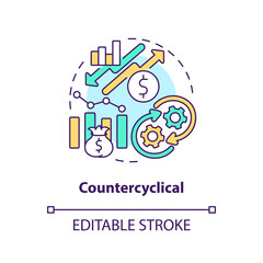 Countercyclical concept icon. Opposite directions. Attribute of economic indicators abstract idea thin line illustration. Isolated outline drawing. Editable stroke. Arial, Myriad Pro-Bold fonts used