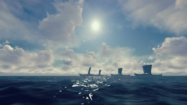 Viking Ships Sailing 3D Video Animation