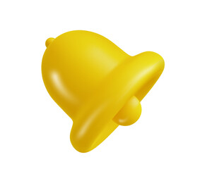 Notification Bell 3d icon isolated on white background. Realistic yellow ringing bell for social media reminder. Png