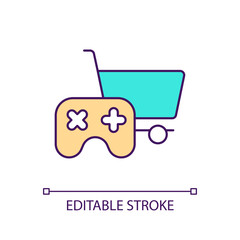Gamification of online shopping RGB color icon. Innovative strategy in digital marketing. Sales increasing idea. Isolated vector illustration. Simple filled line drawing. Editable stroke