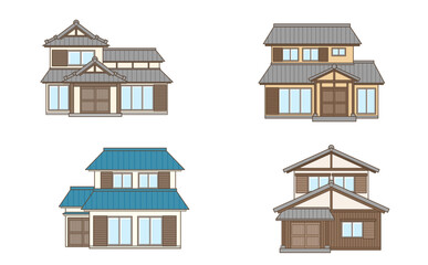 シンプルな日本家屋のイラストセット