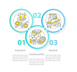 Economic indicators attributes circle infographic template. Data visualization with 3 steps. Editable timeline info chart. Workflow layout with line icons. Myriad Pro-Regular font used