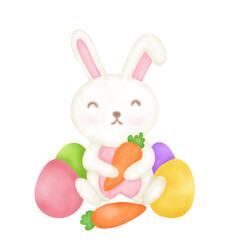 Watercolor easter bunny with eggs