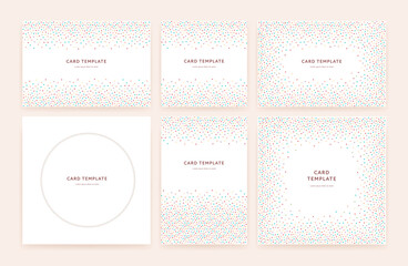 Sprinkle pattern. Vector colorful illustration set. Banner or card template of dots. Square and rectangle shape. Symbol of candy on cake. Design for holiday, easter egg, birthday invitation, poster.