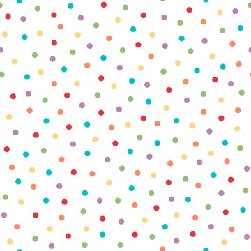 Sprinkle pattern. Vector colorful illustration. Seamless background of color dots. Confetti on cake symbol. Design for holiday, easter egg, birthday invitation card, poster, banner.