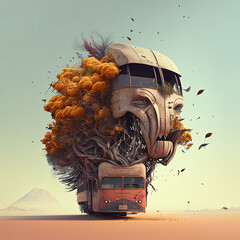 tree growing from a bus