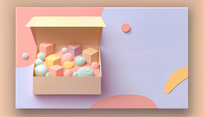 Template landing page with box. Blank for text. Delivery 3d illustration background. AI Generative