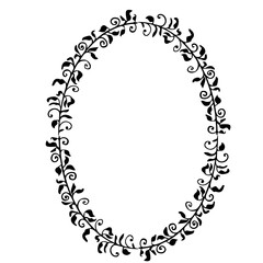 Elegant floral frame, border silhouette in hand drawn doodle style isolated on white background. Wreath decoration, delicate clip art