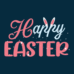 Happy Easter Retro Lettering With Bunny Ears On Blue Background