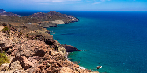 Panoramic View from Vela Blanca Volcanic Dome, Cabo de Gata-Níjar Natural Park, UNESCO Biosphere Reserve, Hot Desert Climate Region, Almería, Andalucía, Spain, Europe