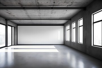 mockup photo with large rectangular blank wall in minimalist style industrial interior