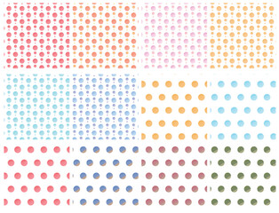 明るい水彩風のドットのシームレスパターンセット