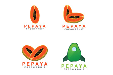 Textured Orange Fruit Design Papaya Logo, Papaya Tree Brand Product Label Vector, Fruit Market