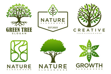 Tree logo icon set design. Garden plant natural symbols template.Vector illustration.