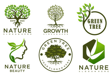 Tree logo icon set design. Garden plant natural symbols template.Vector illustration.