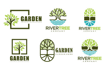 Tree logo icon set design. Garden plant natural symbols template.Vector illustration.