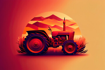 Tractor silhouette logo design concept in minimalist vector style illustration made with generative AI
