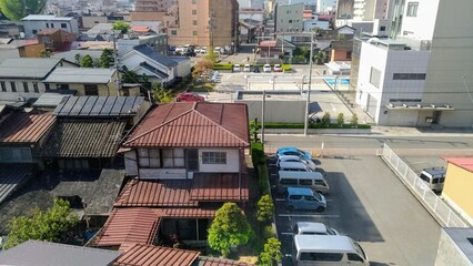 high angle view of the street view of Matsumoto city, Nagano, Japan.