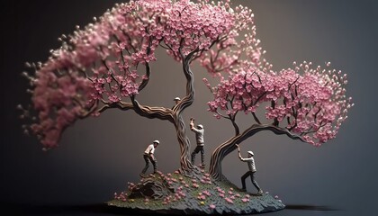 Generative AI Cherry blossom tree with human figure.