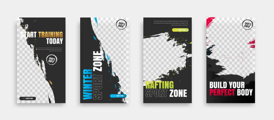 post and story fitness training social media template. social banner for promotion your product. banner square background illustration