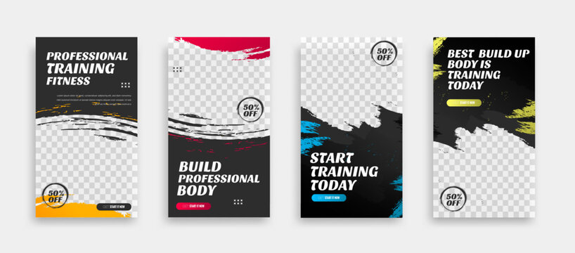 post and story fitness training social media template. social banner for promotion your product. banner square background illustration